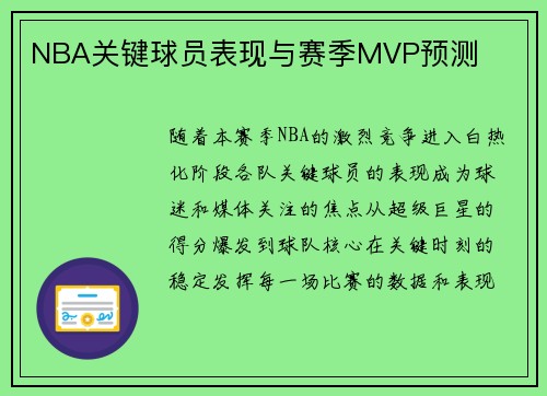NBA关键球员表现与赛季MVP预测