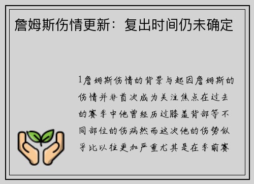 詹姆斯伤情更新：复出时间仍未确定